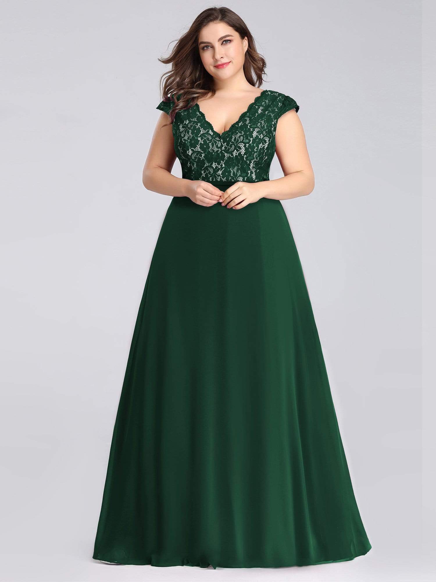 Plus Size Evening Gowns for Women with Lace Cap Sleeves