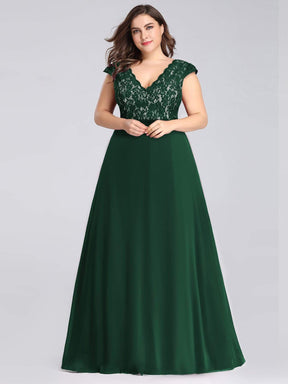 COLOR=Dark Green | Plus Size Long Evening Dress With Lace Bust-Dark Green 4
