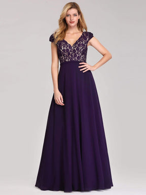 COLOR=Dark Purple | Long Evening Dress With Lace Bust-Dark Purple 1