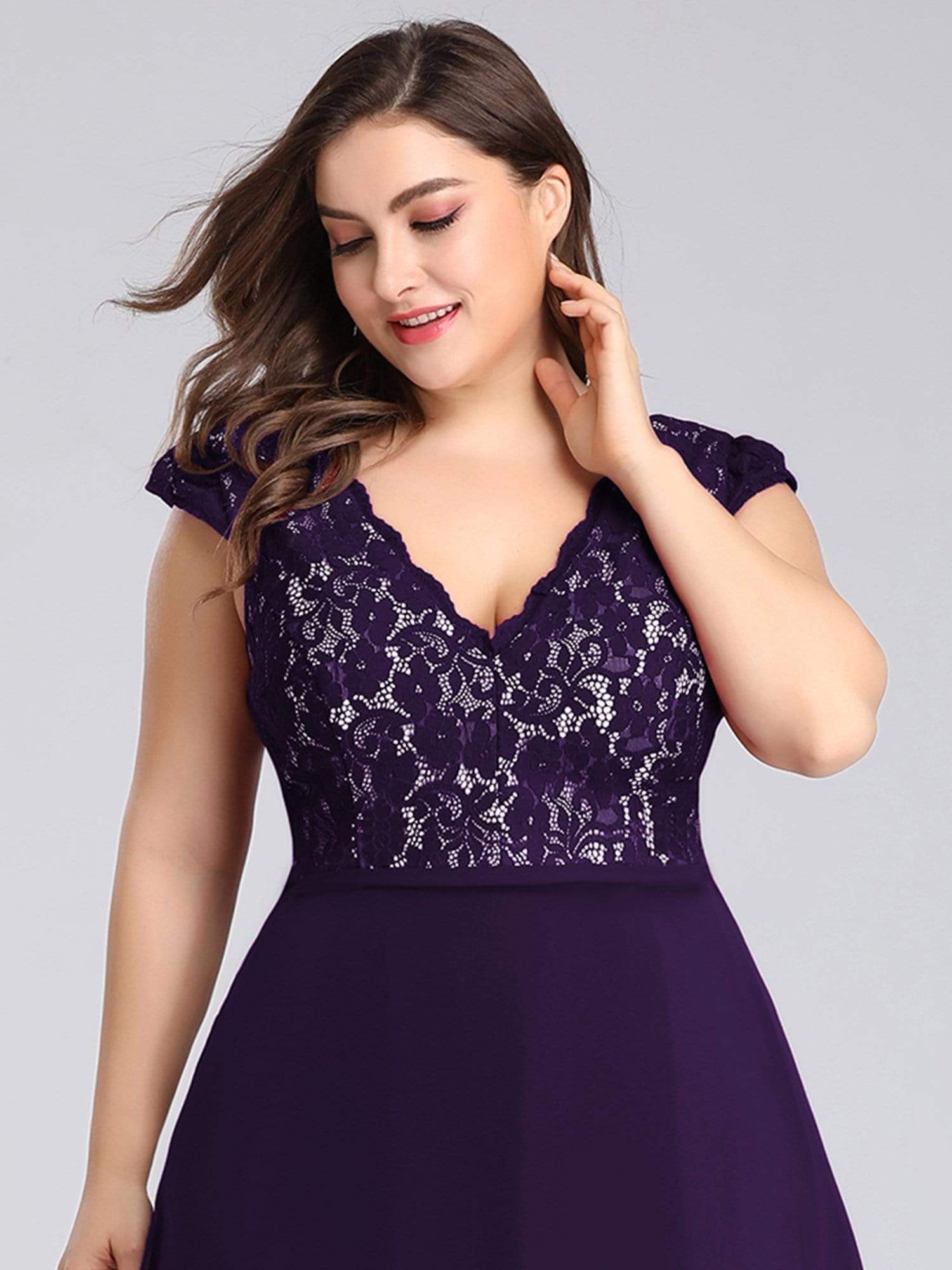 COLOR=Dark Purple | Long Evening Dress With Lace Bust-Dark Purple 10
