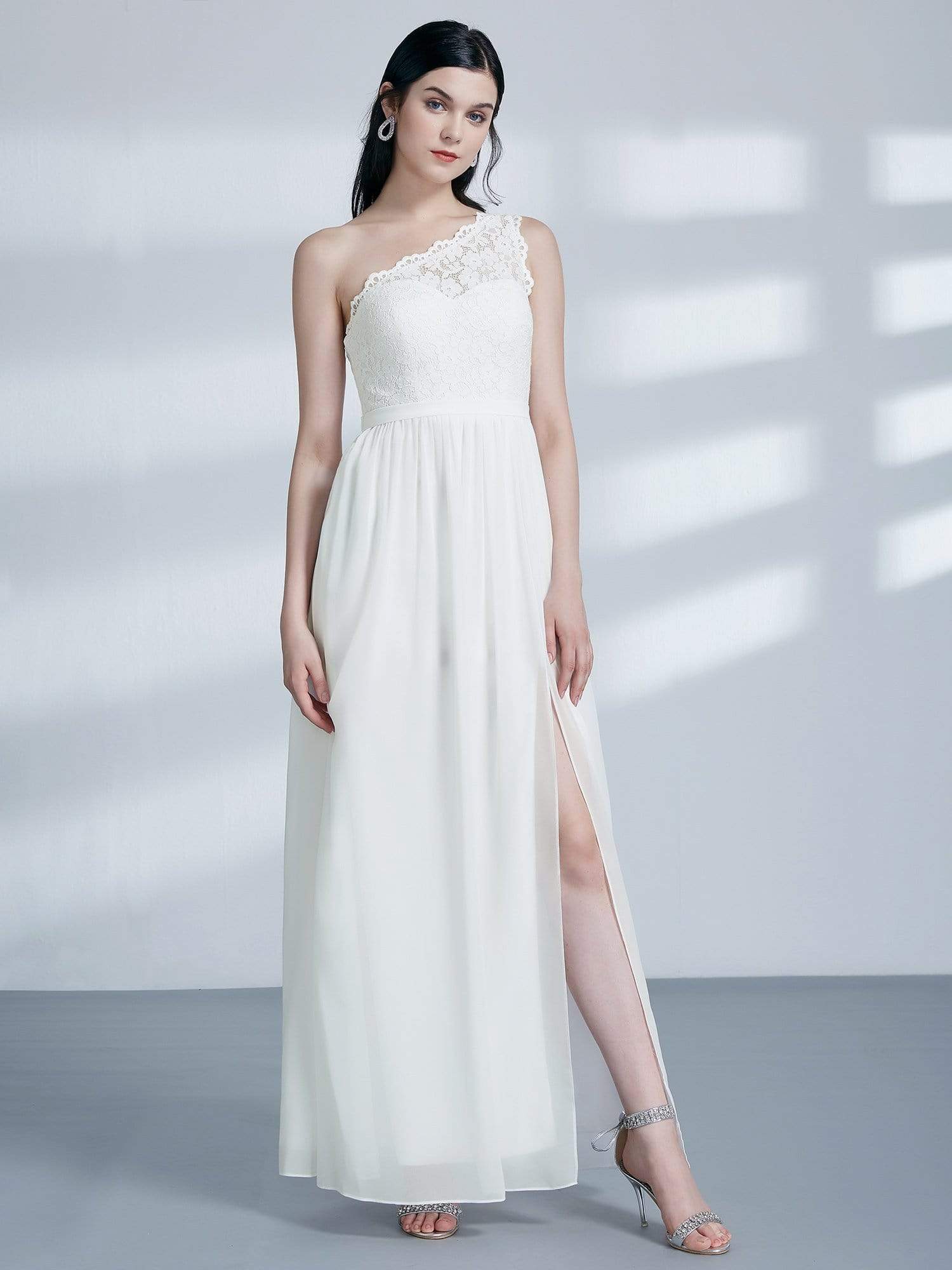Color=Cream | Long One Shoulder Formal Party Dress-Cream 1