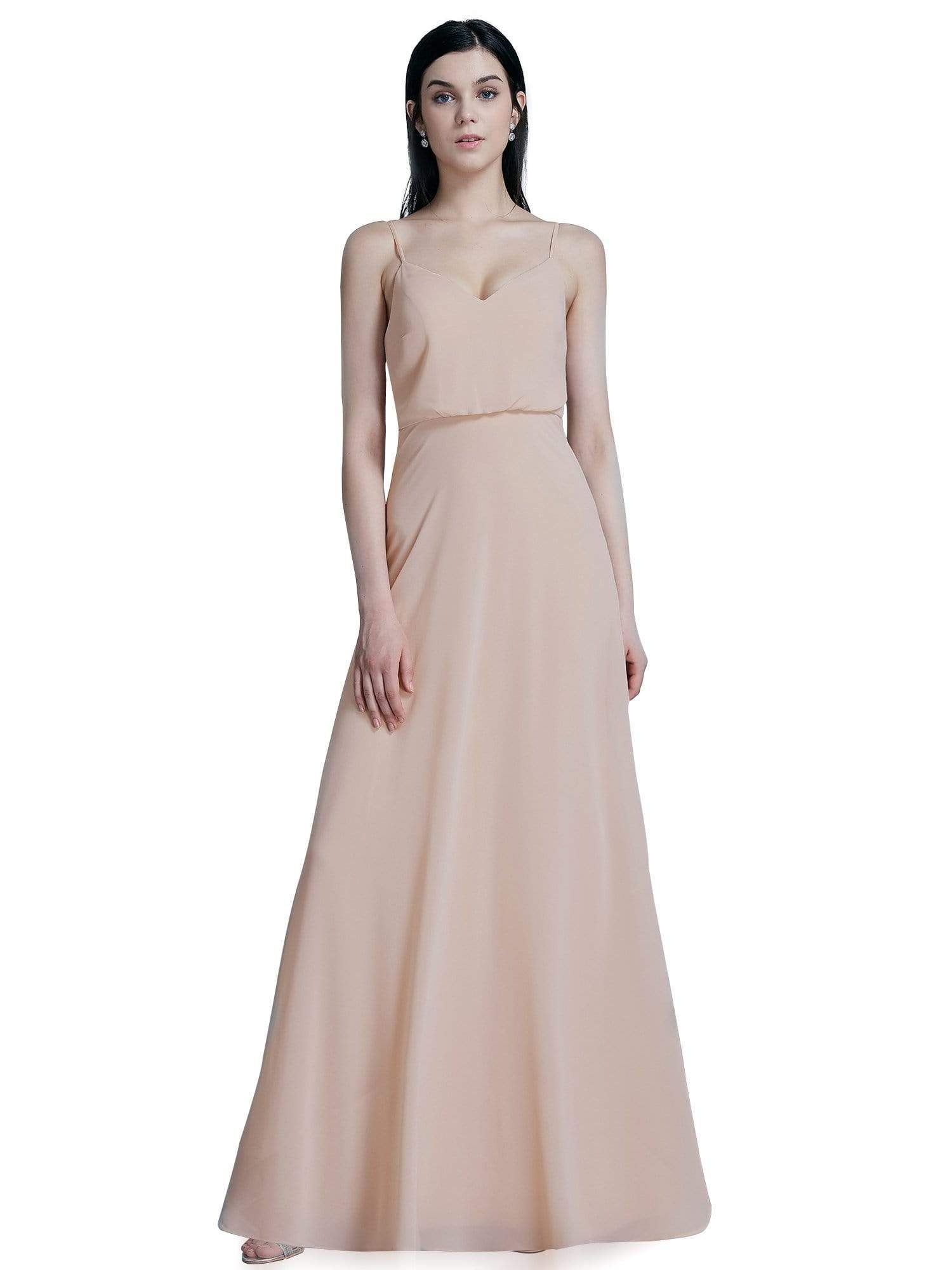 Color=Blush | Sleeveless Floor Length Chiffon Bridesmaid Dress-Blush 2