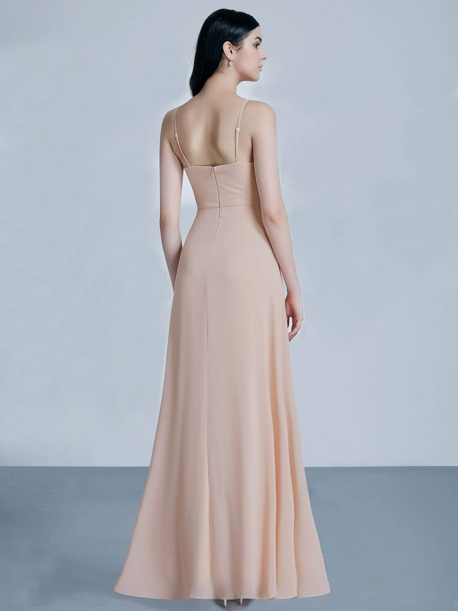 Color=Blush | Sleeveless Floor Length Chiffon Bridesmaid Dress-Blush 3