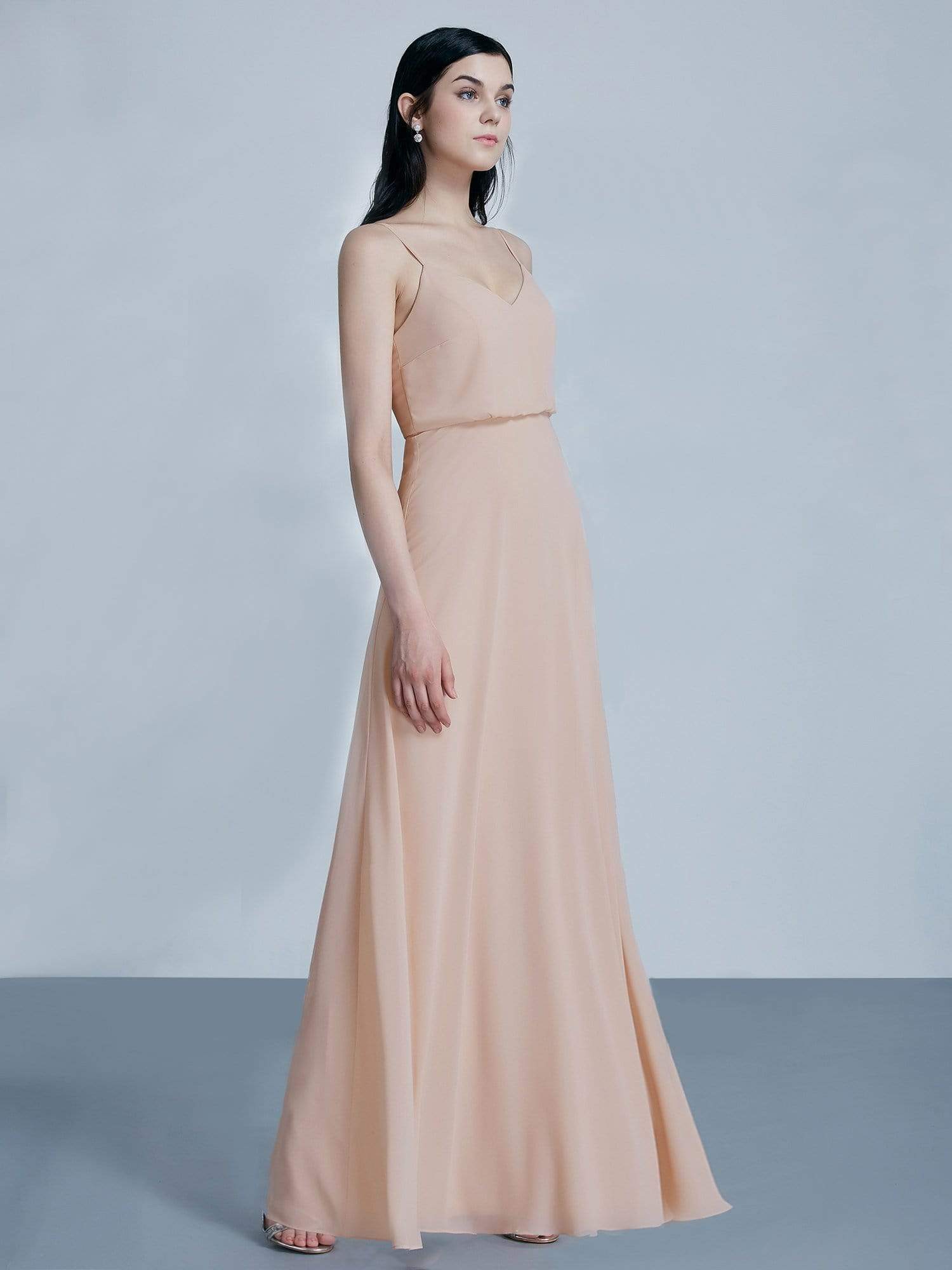 Color=Blush | Sleeveless Floor Length Chiffon Bridesmaid Dress-Blush 4
