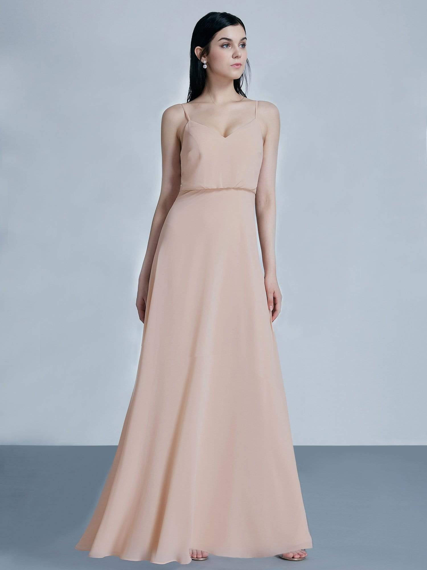 Color=Blush | Sleeveless Floor Length Chiffon Bridesmaid Dress-Blush 5