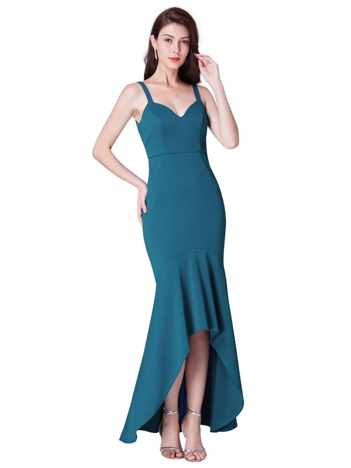Color=Blue Ink | High Low Body Con Evening Party Dress-Blue Ink 2
