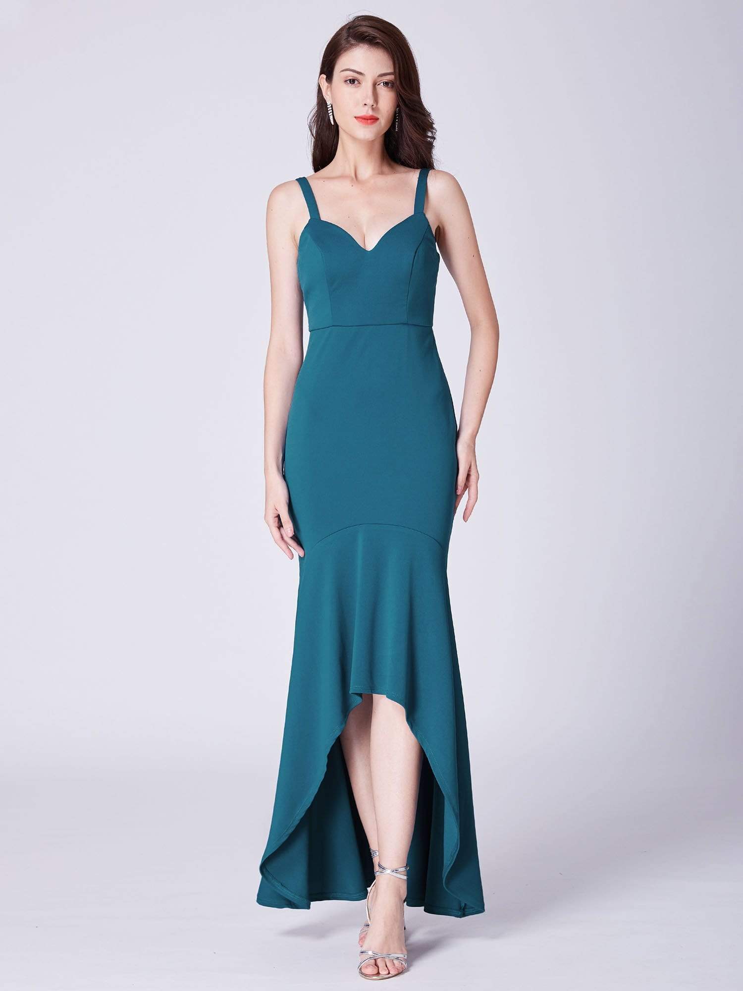 Color=Blue Ink | High Low Body Con Evening Party Dress-Blue Ink 4