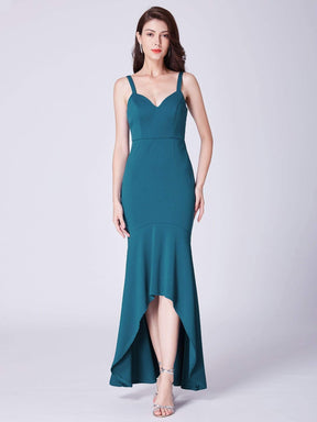 Color=Blue Ink | High Low Body Con Evening Party Dress-Blue Ink 4