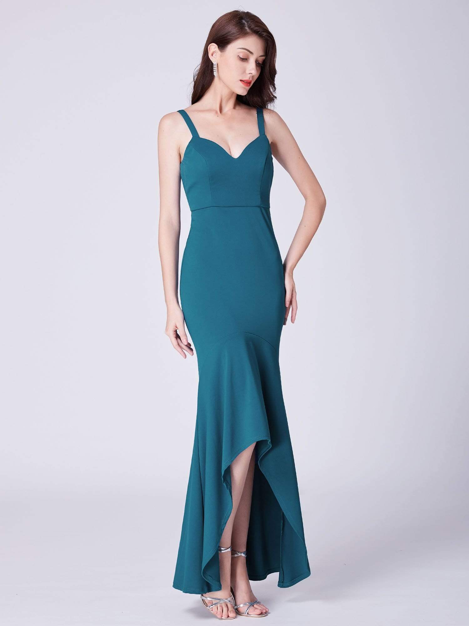 Color=Blue Ink | High Low Body Con Evening Party Dress-Blue Ink 5