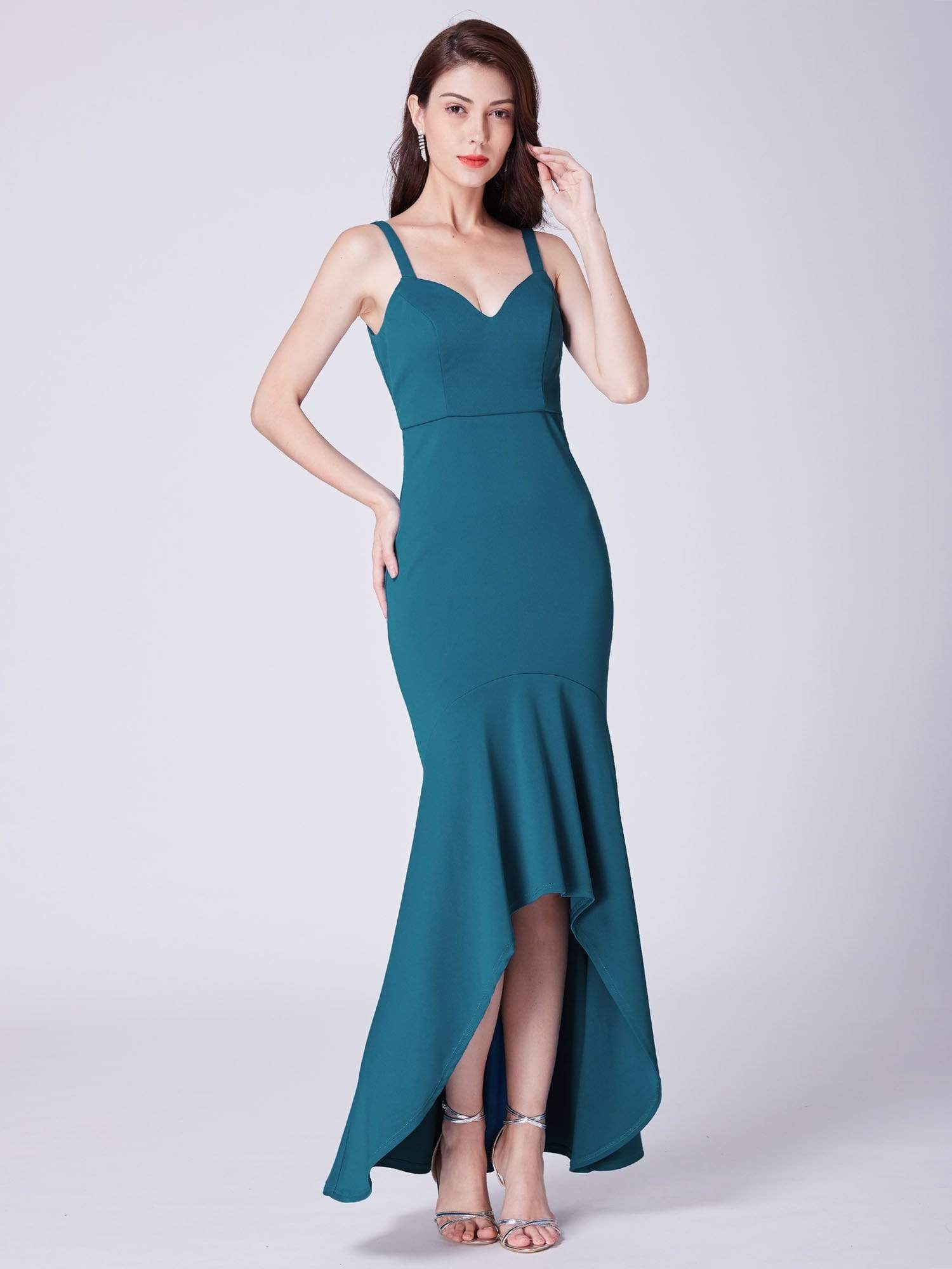 Color=Blue Ink | High Low Body Con Evening Party Dress-Blue Ink 1