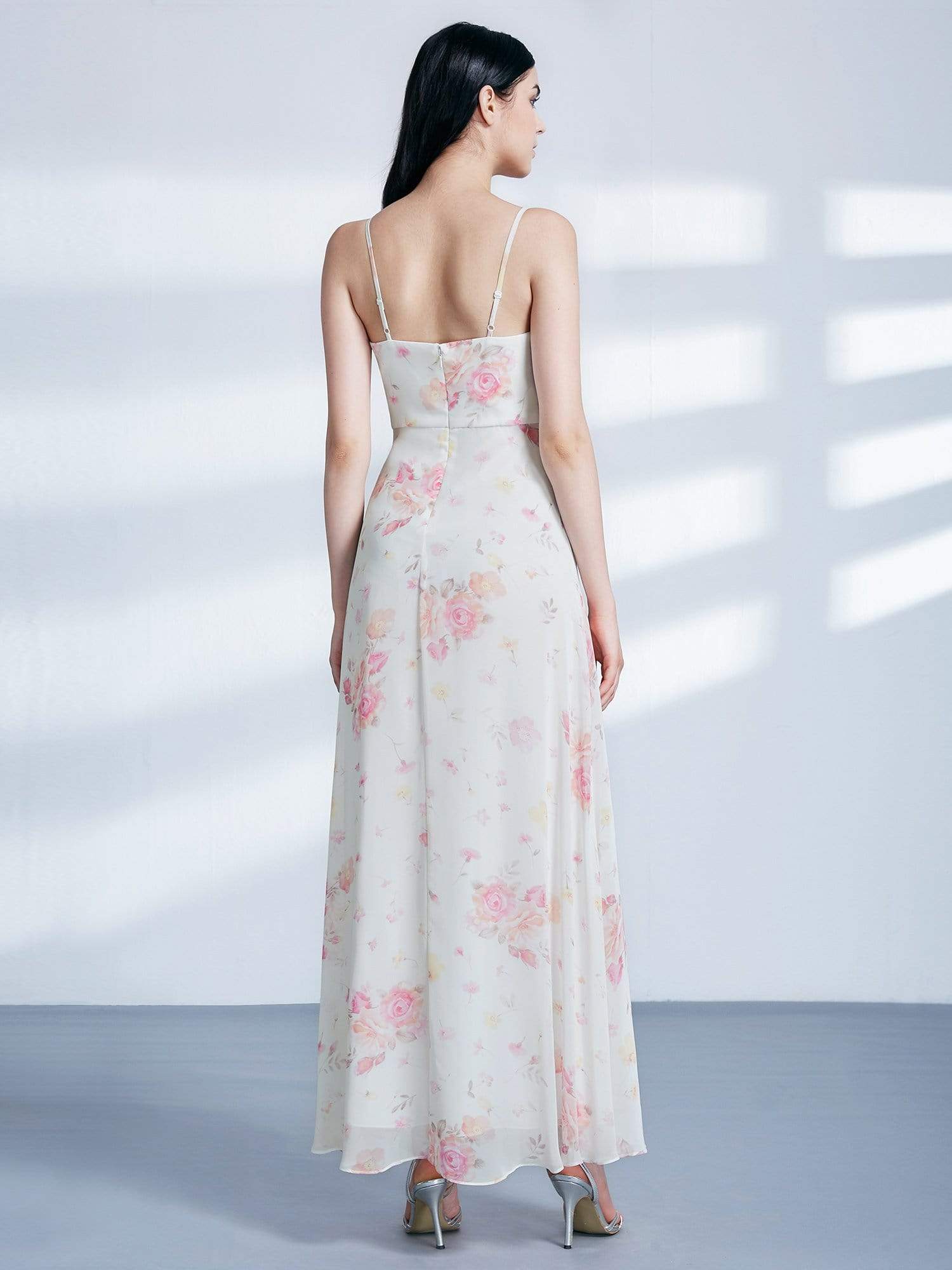 Color=Cream | Long Floral Print Blouson Dress-Cream 3