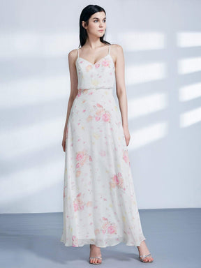 Color=Cream | Long Floral Print Blouson Dress-Cream 4