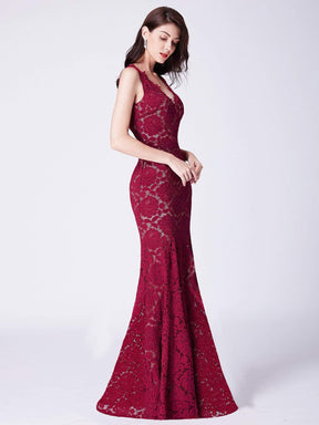 Color=Burgundy | Floor Length Lace Mermaid Evening Gown-Burgundy 4