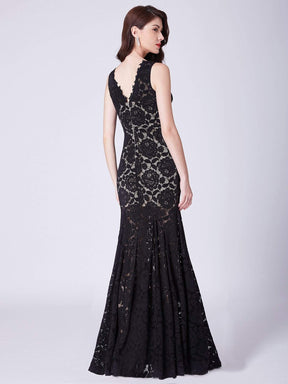 Color=Black | Floor Length Lace Mermaid Evening Gown-Black 3