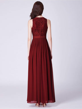Color=Burgundy | Sleeveless High Collar Long A Line Evening Dress-Burgundy 7