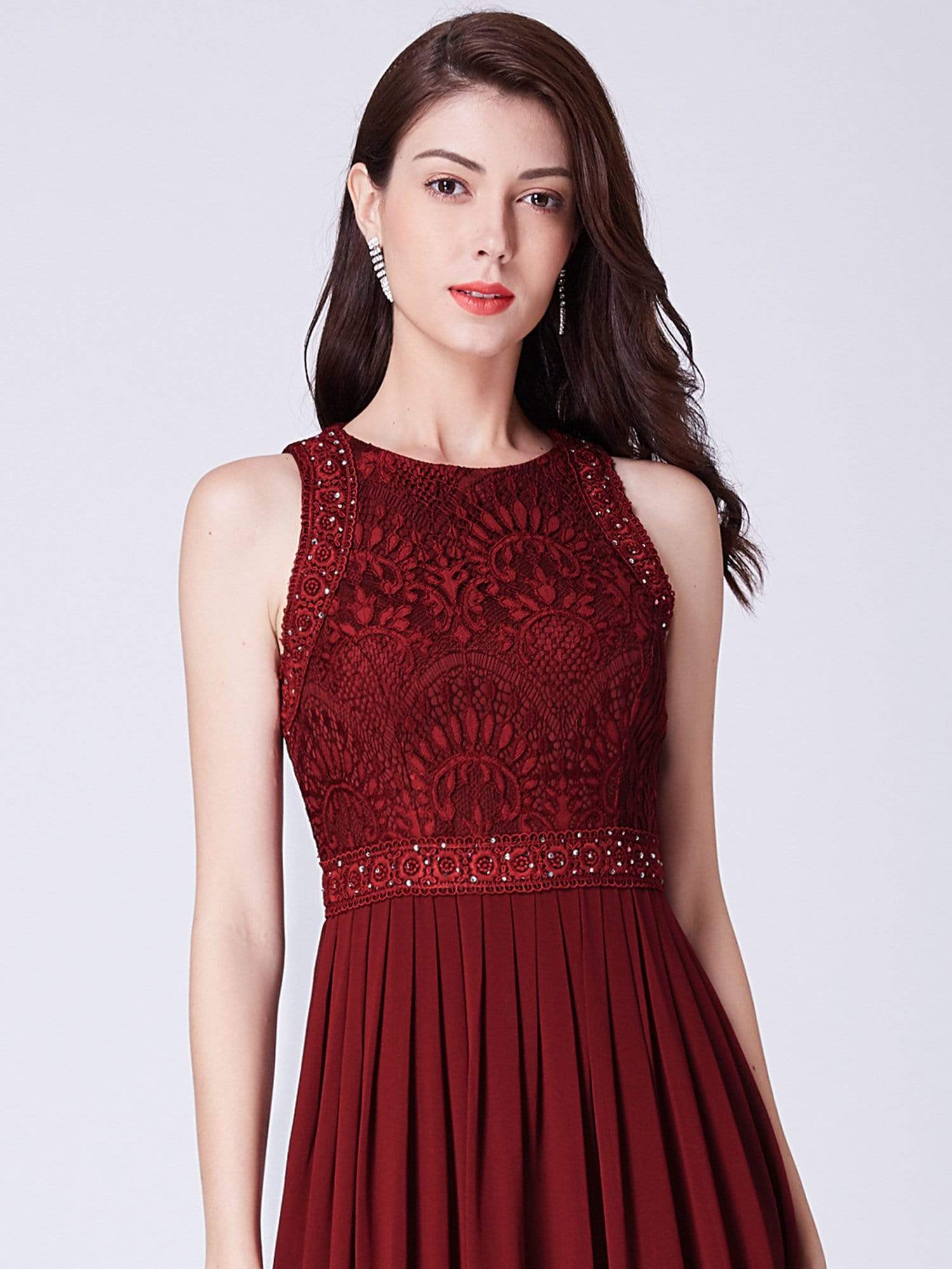 Fashion Sleeveless Lace Bodice Bridesmaid Dress