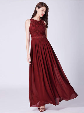 Color=Burgundy | Sleeveless High Collar Long A Line Evening Dress-Burgundy 6