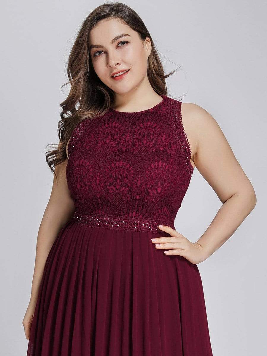 COLOR=Burgundy | Sleeveless Maxi Long A Line Plus Size Lace Evening Dresses-Burgundy 6