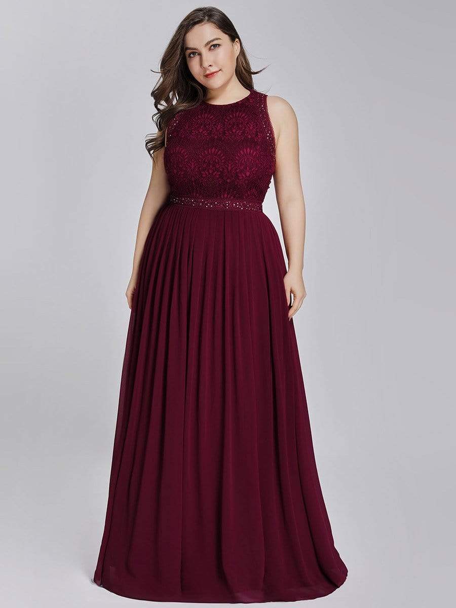 COLOR=Burgundy | Sleeveless Maxi Long A Line Plus Size Lace Evening Dresses-Burgundy 3