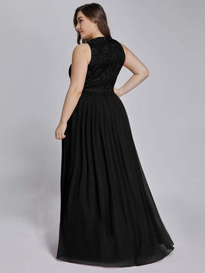 COLOR=Black | Sleeveless Maxi Long A Line Plus Size Lace Evening Dresses-Black 2