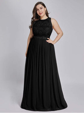 COLOR=Black | Sleeveless Maxi Long A Line Plus Size Lace Evening Dresses-Black 1