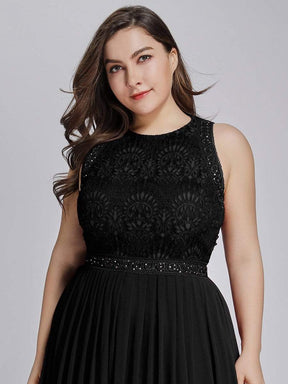 COLOR=Black | Sleeveless Maxi Long A Line Plus Size Lace Evening Dresses-Black 3