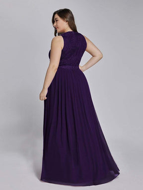 Color=Dark Purple | Sleeveless High Collar Long A Line Evening Dress-Dark Purple 5