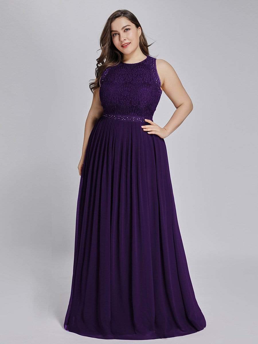 COLOR=Dark Purple | Sleeveless Maxi Long A Line Plus Size Lace Evening Dresses-Dark Purple 4