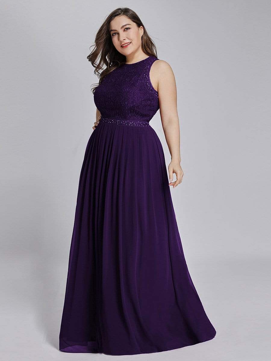 COLOR=Dark Purple | Sleeveless Maxi Long A Line Plus Size Lace Evening Dresses-Dark Purple 5