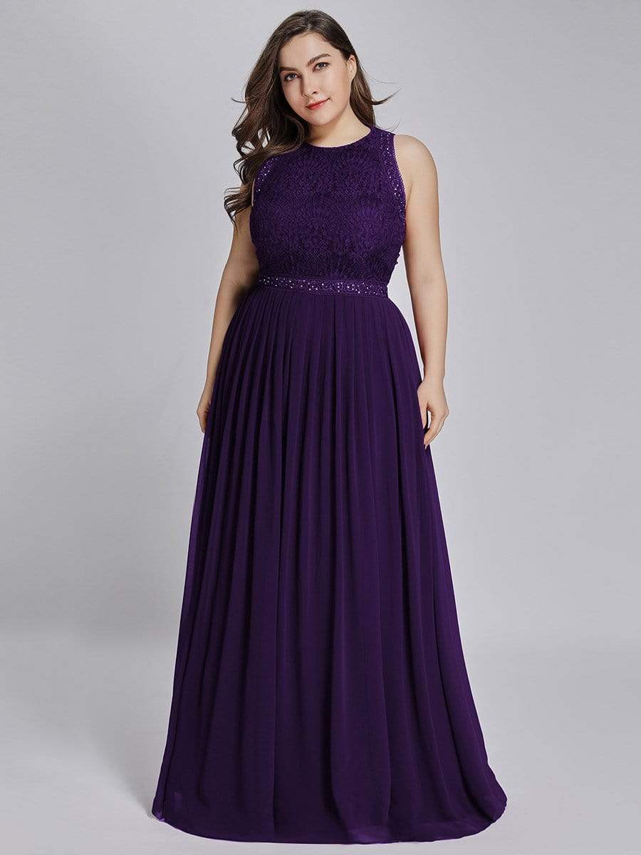 COLOR=Dark Purple | Sleeveless Maxi Long A Line Plus Size Lace Evening Dresses-Dark Purple 1
