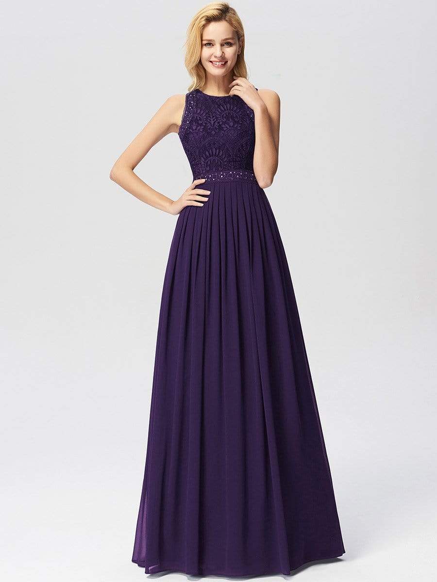 Color=Dark Purple | Sleeveless High Collar Long A Line Evening Dress-Dark Purple 1