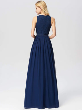 Color=Navy Blue | Sleeveless High Collar Long A Line Evening Dress-Navy Blue 5