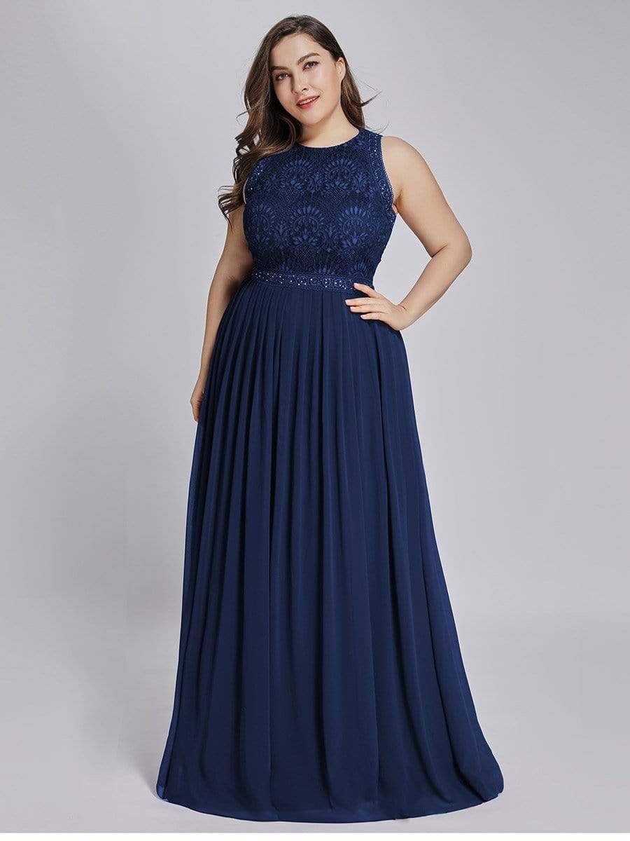 COLOR=Navy Blue | Sleeveless Maxi Long A Line Plus Size Lace Evening Dresses-Navy Blue 3