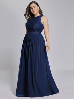COLOR=Navy Blue | Sleeveless Maxi Long A Line Plus Size Lace Evening Dresses-Navy Blue 4