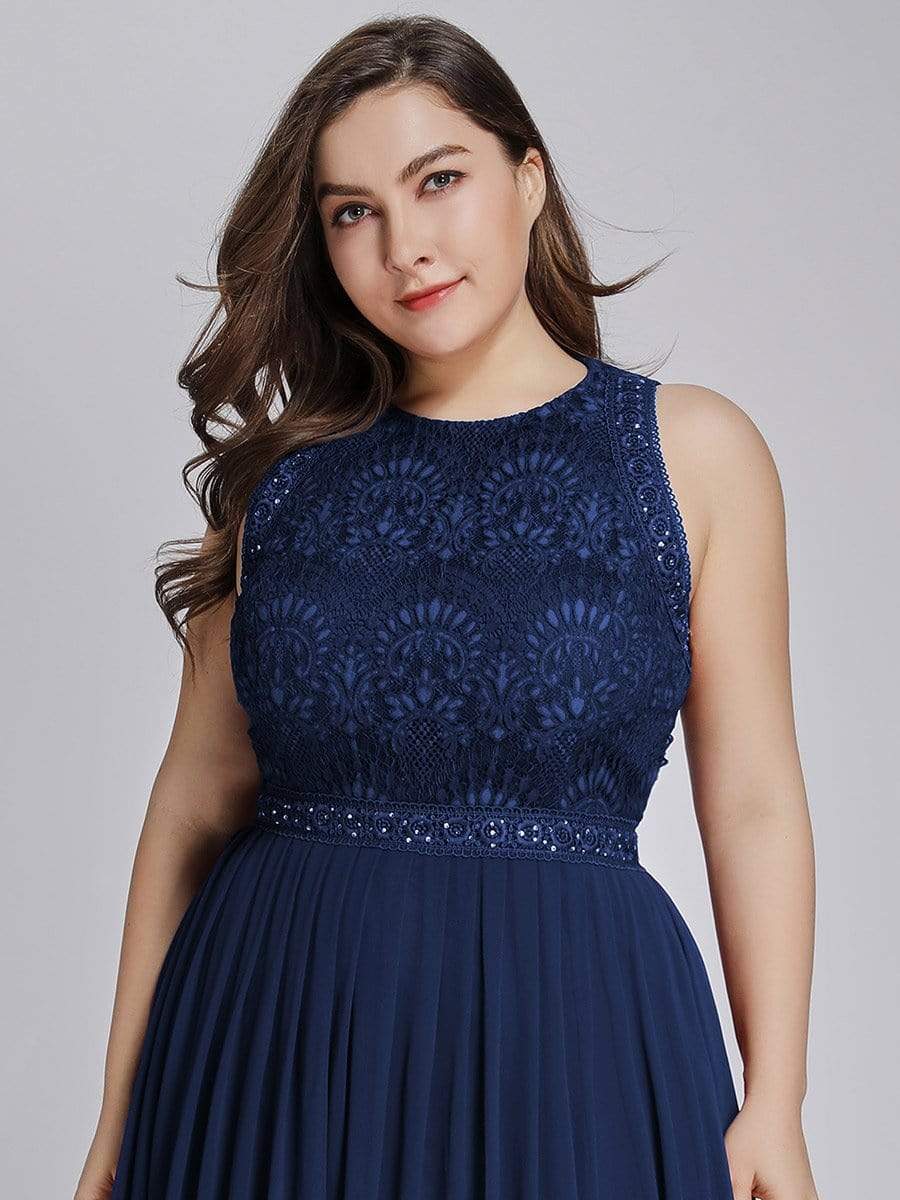 COLOR=Navy Blue | Sleeveless Maxi Long A Line Plus Size Lace Evening Dresses-Navy Blue 5