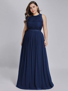 Color=Navy Blue | Sleeveless High Collar Long A Line Evening Dress-Navy Blue 9