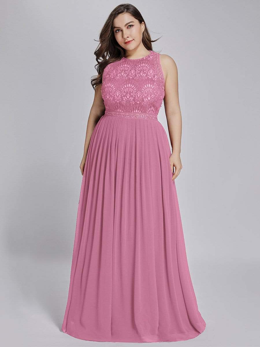 COLOR=Orchid | Sleeveless Maxi Long A Line Plus Size Lace Evening Dresses-Orchid 1