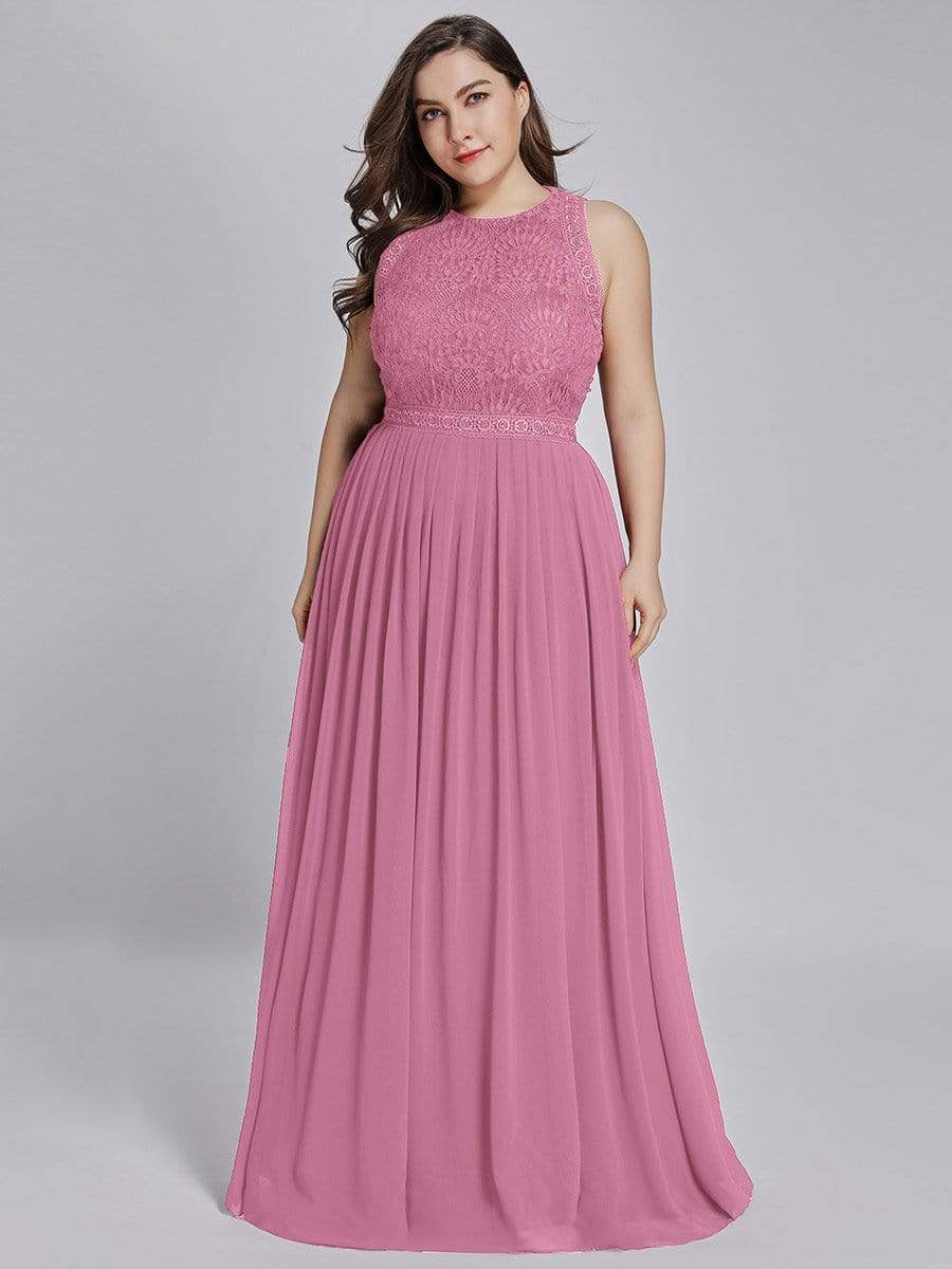 COLOR=Orchid | Sleeveless Maxi Long A Line Plus Size Lace Evening Dresses-Orchid 4