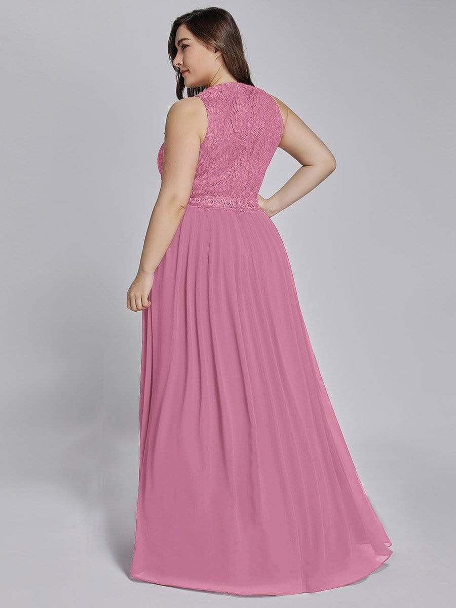 Color=Orchid | Sleeveless High Collar Long A Line Evening Dress-Orchid 5
