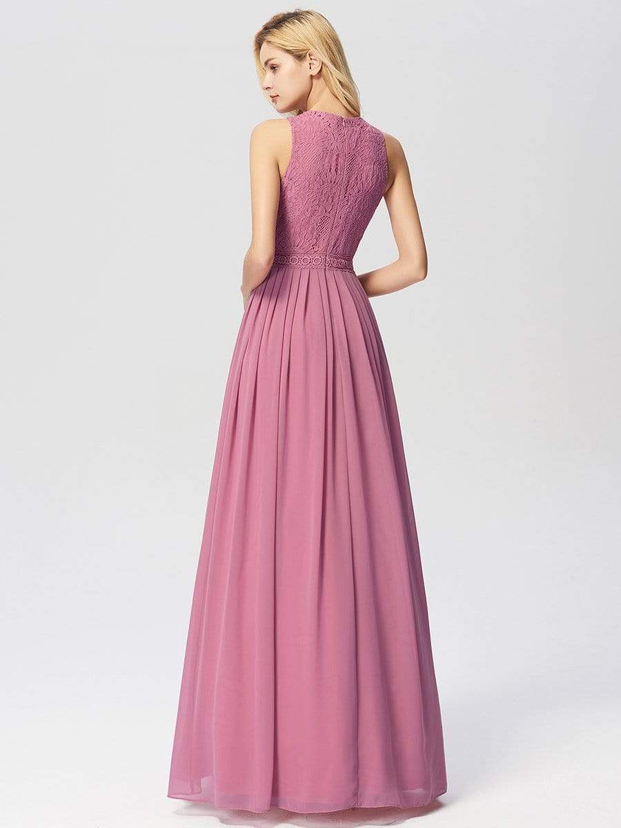 Color=Orchid | Sleeveless High Collar Long A Line Evening Dress-Orchid 2