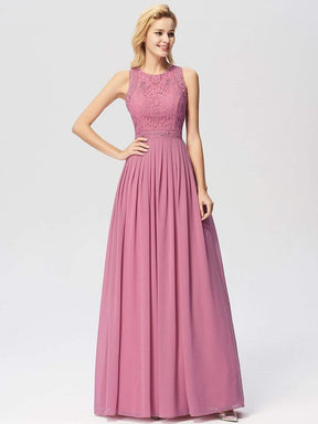 Color=Orchid | Sleeveless High Collar Long A Line Evening Dress-Orchid 1