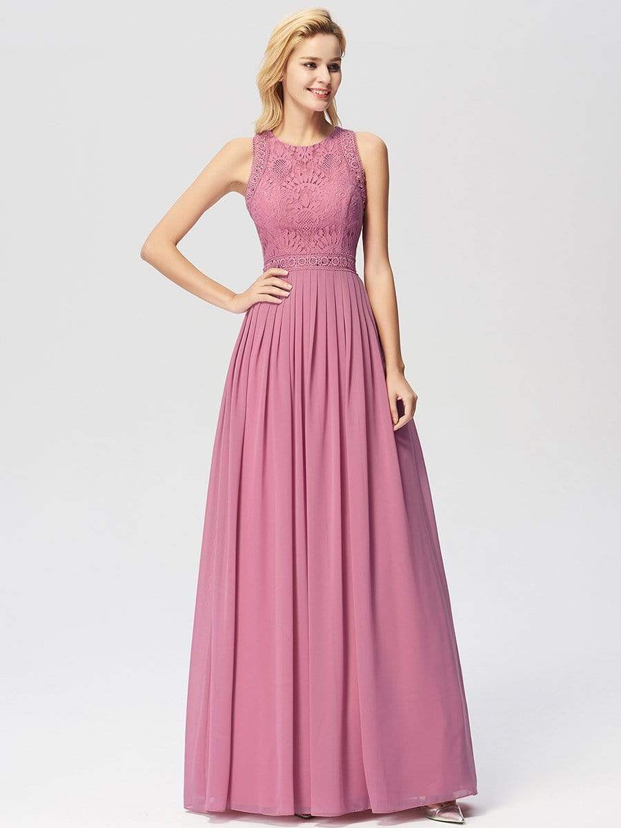 Color=Orchid | Sleeveless High Collar Long A Line Evening Dress-Orchid 1