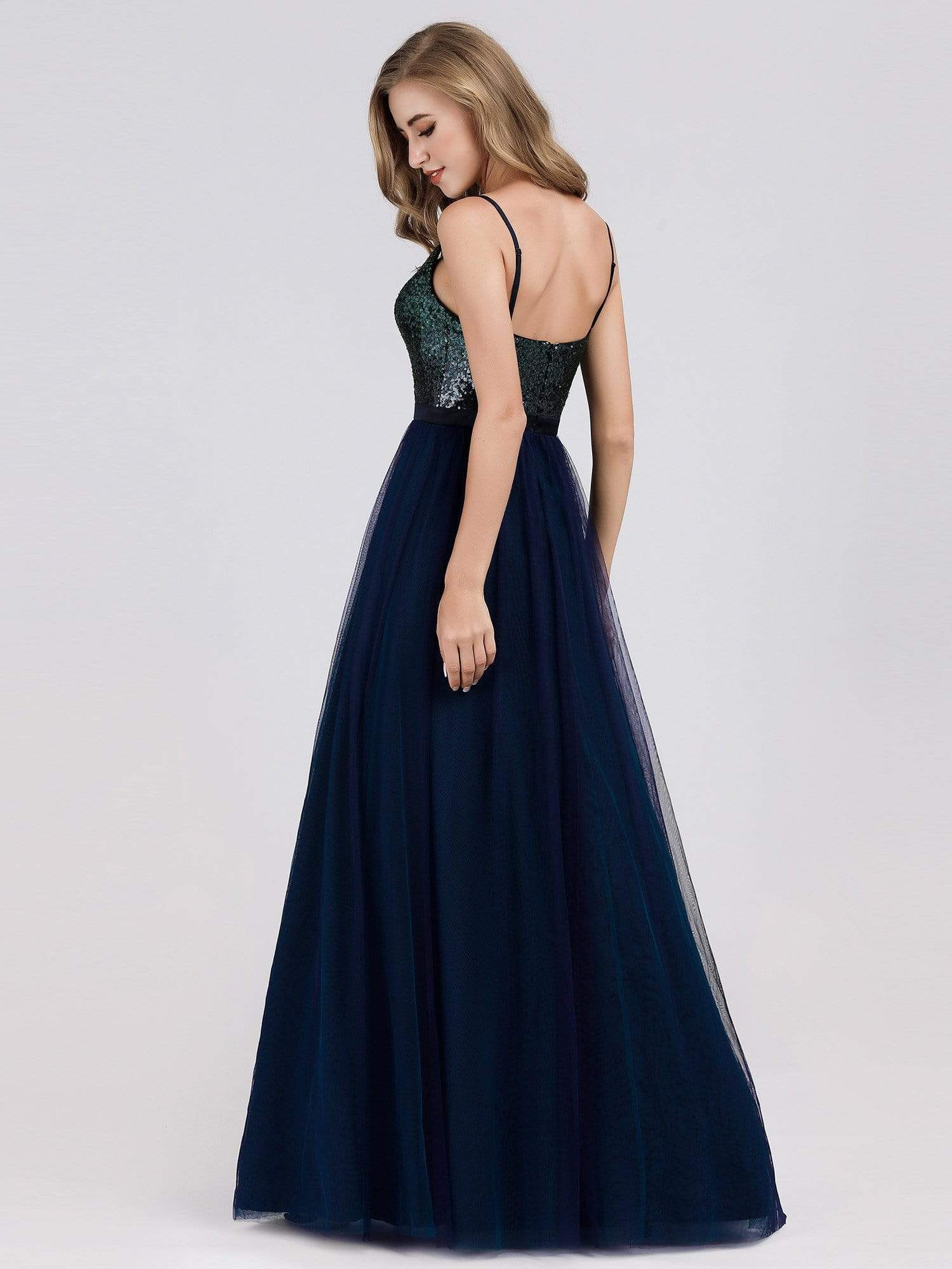 Color=Navy Blue | Long Prom Dress With Sequin Bust-Navy Blue 4