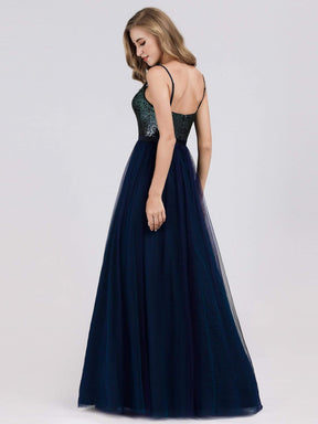 Color=Navy Blue | Long Prom Dress With Sequin Bust-Navy Blue 4