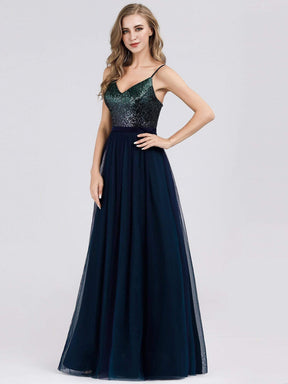 Color=Navy Blue | Long Prom Dress With Sequin Bust-Navy Blue 1