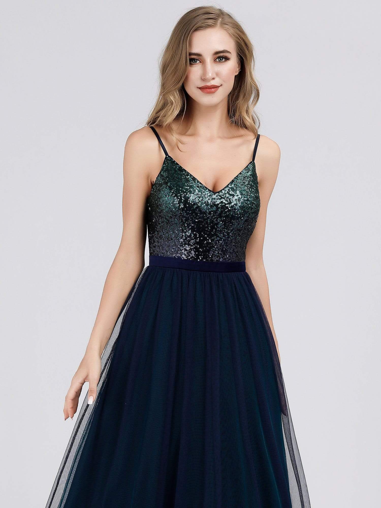 Color=Navy Blue | Long Prom Dress With Sequin Bust-Navy Blue 5