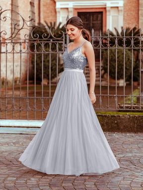 Color=Silver | Long Prom Dress With Sequin Bust-Silver 1
