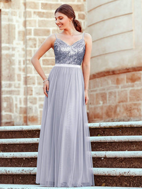 Color=Silver | Long Prom Dress With Sequin Bust-Silver 4