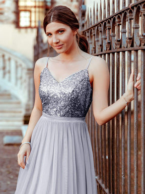Color=Silver | Long Prom Dress With Sequin Bust-Silver 5