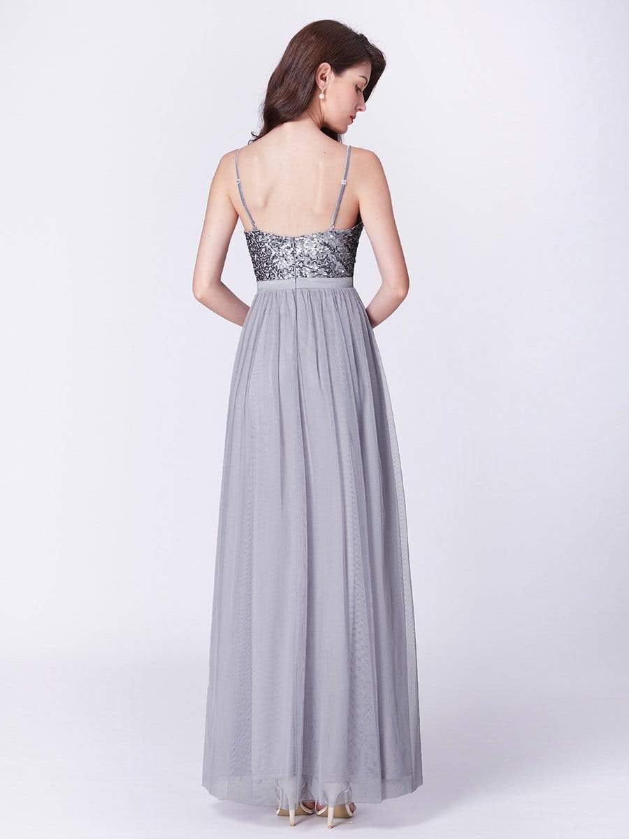 Color=Silver | Long Prom Dress With Sequin Bust-Silver 7